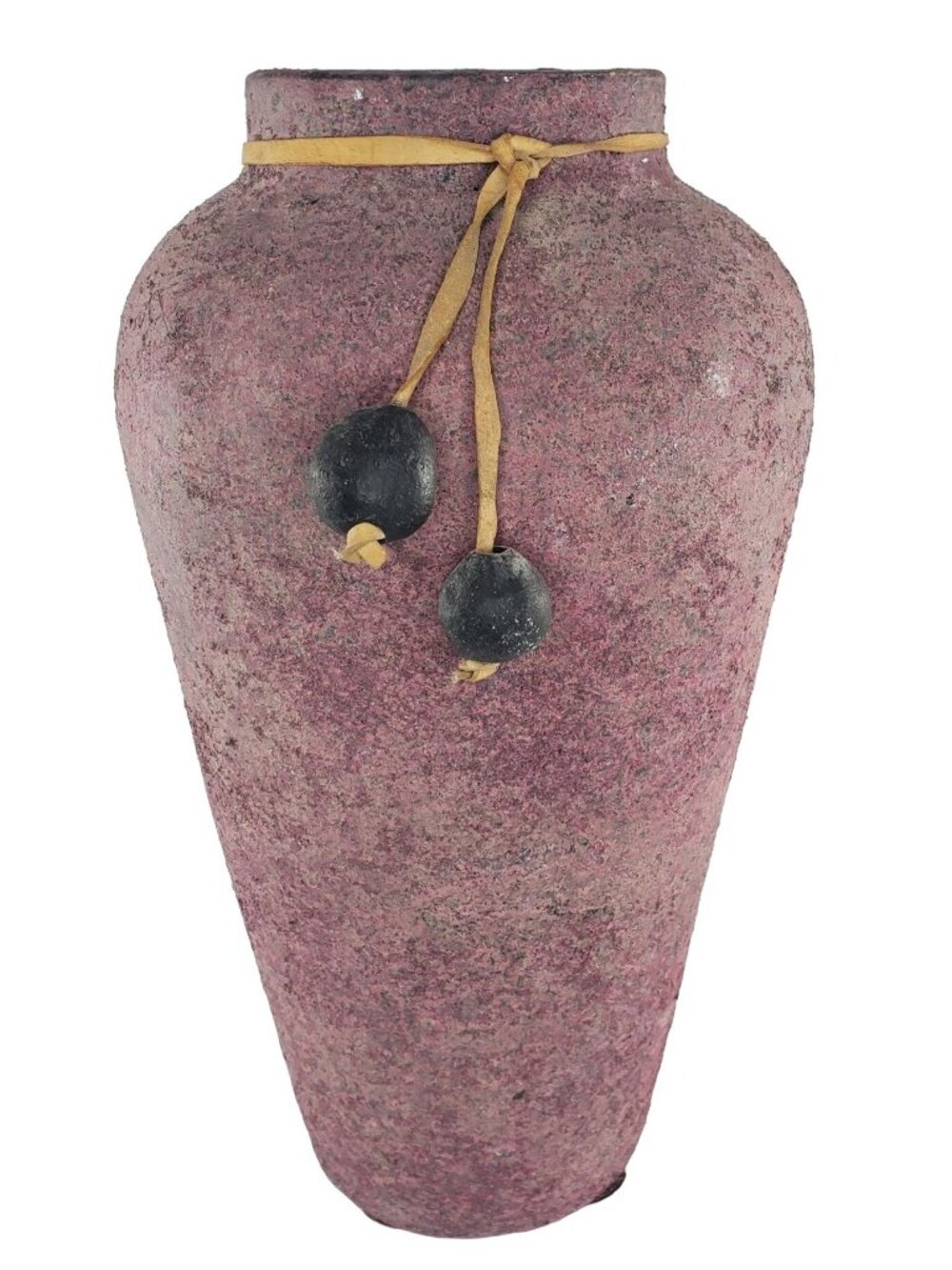 Raku Style Large Vase Rough Spackled Texture Leather Strap